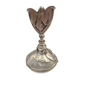 Vintage Silver-Plated Floral Tulip Perfume Bottle With Glass Dropper 6" Tall Ele